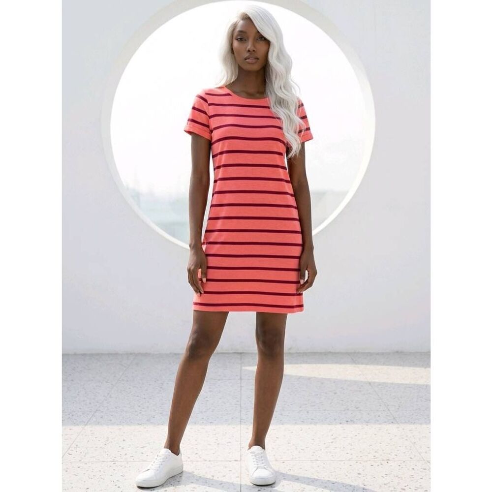 ☔️🔺️Gap Coral & Purple Striped Short Sleeve Dress Small